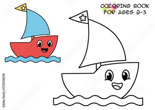 Obraz Cartoon boats for coloring book showing happy expressions and waves  