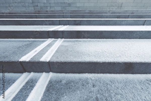 Fototapeta Snowy steps lead the way through winter's embrace, guiding us along icy paths to new heights and adventures. Embrace the chill as you ascend, discovering beauty and challenge on this frosty journey
