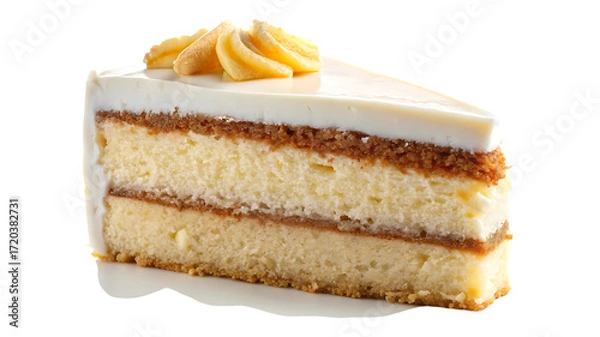 Fototapeta A slice of delicious cake isolated on transparent background, featuring layers of sponge, cream, and a caramel topping, perfect for dessert