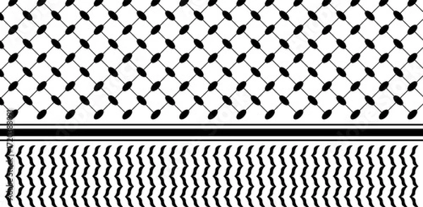 Fototapeta Keffiyeh or shemagh pattern. Traditional print for men headdress in Palestina, Kuwait or Jordan. Geometric fabric texture. Classic Arabian scarf ornament. Oriental design. Vector graphic illustration.
