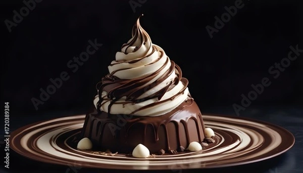 Fototapeta Decadent Chocolate Dessert with Swirled Cream