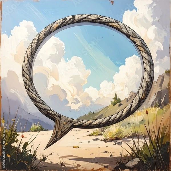 Obraz Scenic landscape within a rope-frame thought bubble