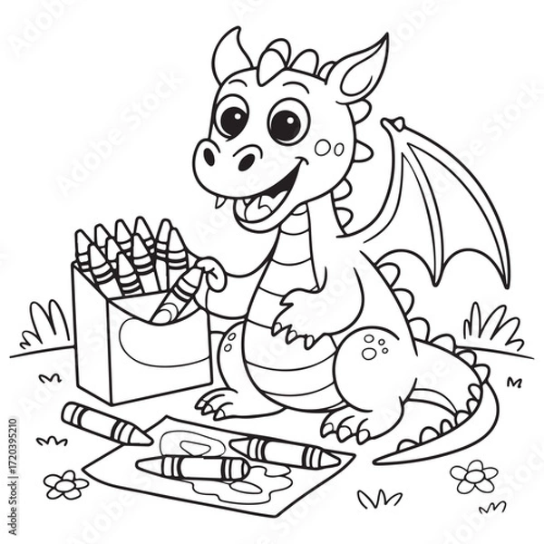 Obraz little dragon Coloring
Pages with Black and white
vector illustration
