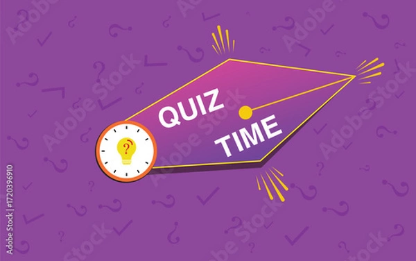 Fototapeta Quiz Time Banner with Clock and Light Bulb Icon