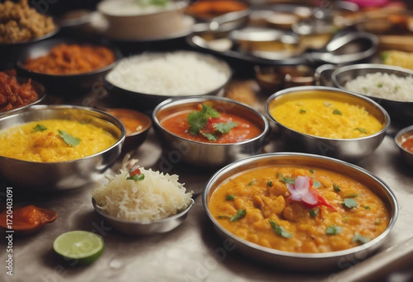 Fototapeta Array of Colorful Indian Dishes