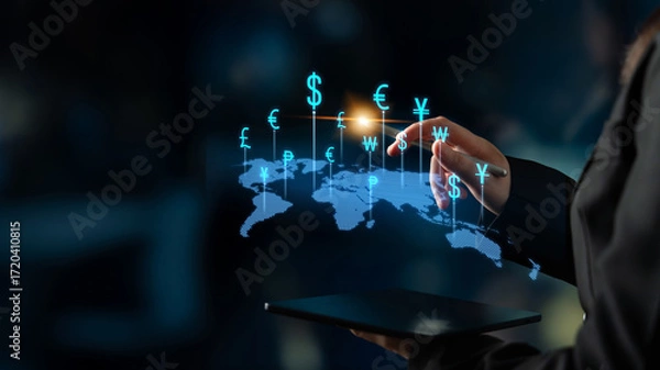 Fototapeta Fintech powers global currency exchange with secure digital conversion, modern platforms, and next-gen money transfer technologies. Latch