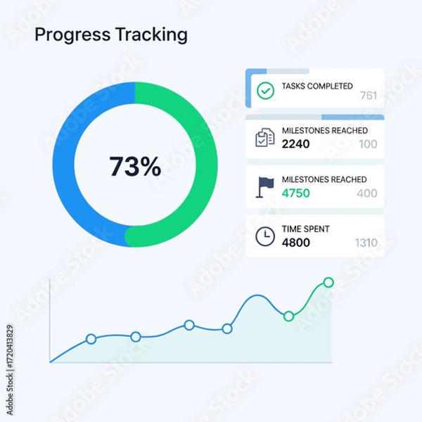 Fototapeta Digital progress tracking with charts and data visualization.