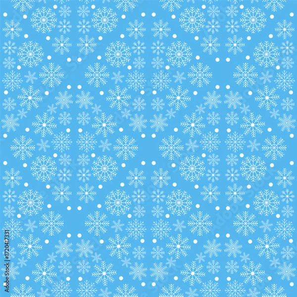 Fototapeta Seamless pattern of white snowflakes on a blue background. Vector illustration