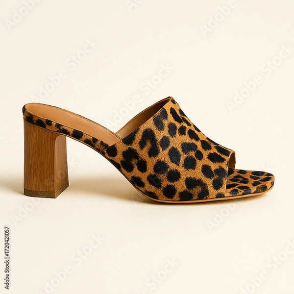 Fototapeta leopard-skin heeled mules, side view AI generated