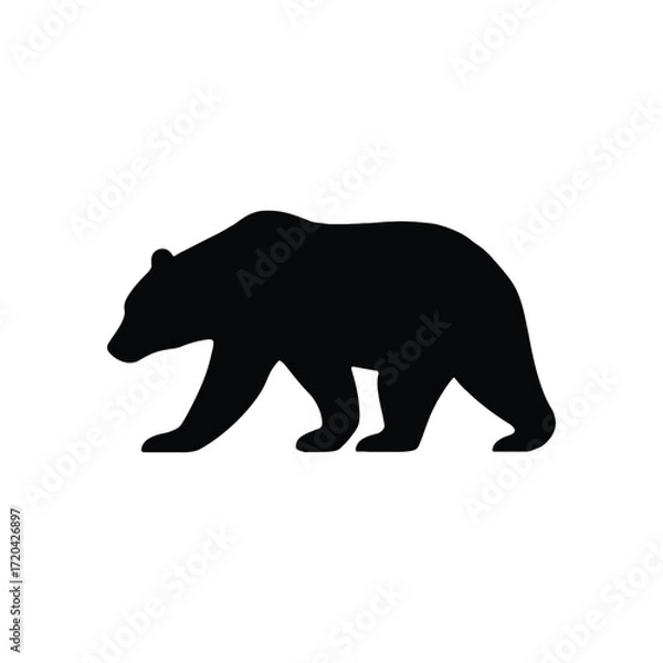 Fototapeta Black silhouette of a walking bear on a white background