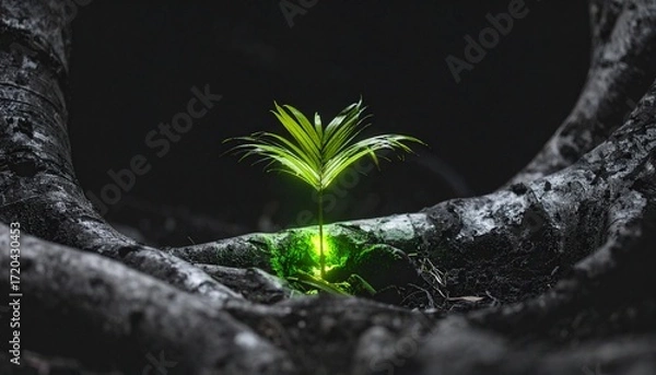 Obraz A Tiny Sprout of Hope Emerging from Darkness A Symbol of Resilience and New Beginnings
