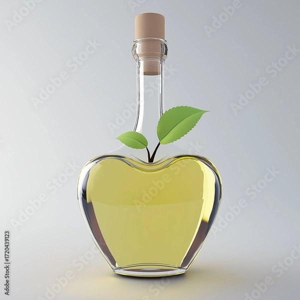 Fototapeta Elegant apple-shaped bottle with glass and leaves, featuring a unique and stylish design