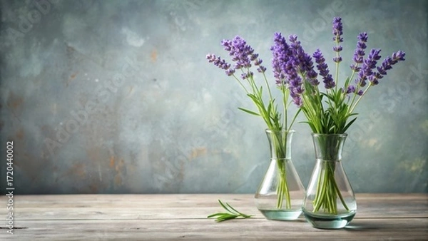 Fototapeta Two sprigs of lavender with elongated stems arranged in a small vase