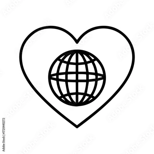 Fototapeta Show your love for the world with this simple, elegant globe icon inside a heart, perfect for environmental campaigns and international causes, originally a vector graphic