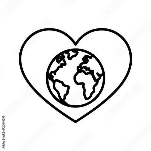 Fototapeta Embrace global unity with our Earth-in-Heart icon, a symbol of love for our planet and environmental harmony, perfect for eco-friendly brands and sustainable initiatives