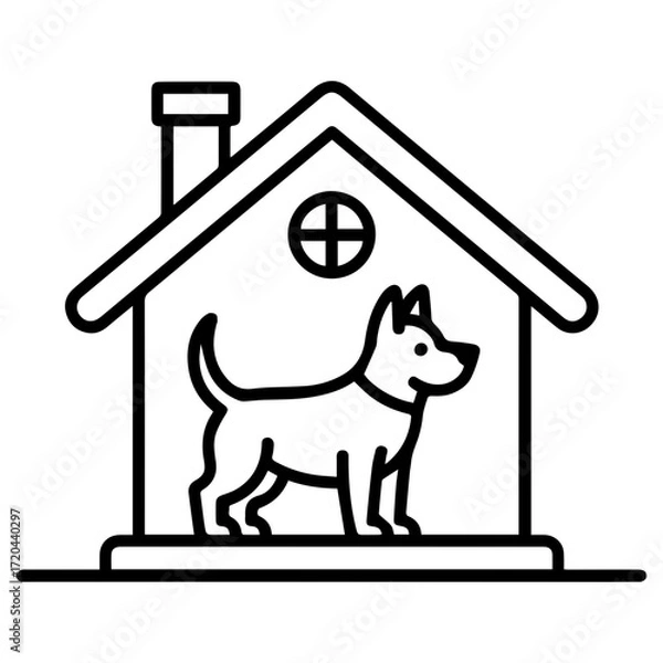 Fototapeta Adorable puppy in doghouse outline, a vector icon for pet adoption, shelter promotion, or veterinary services – clean, scalable design for modern branding