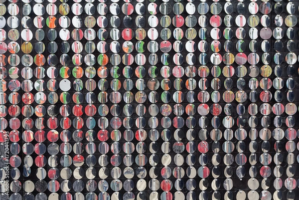 Fototapeta Silver sequin wall with sparkling reflections. festive