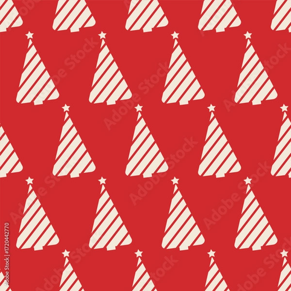 Fototapeta Christmas trees seamless pattern on red background. Design template for wallpaper,fabric,wrapping, textile
