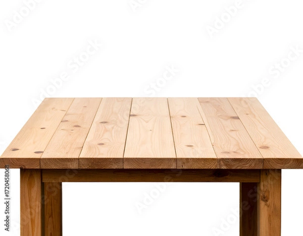 Obraz A beautifully crafted wooden table showcasing natural grain patterns and a smooth perfect for dining.