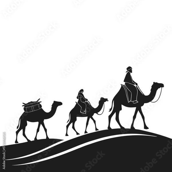 Fototapeta Camel caravan at twilight silhouette