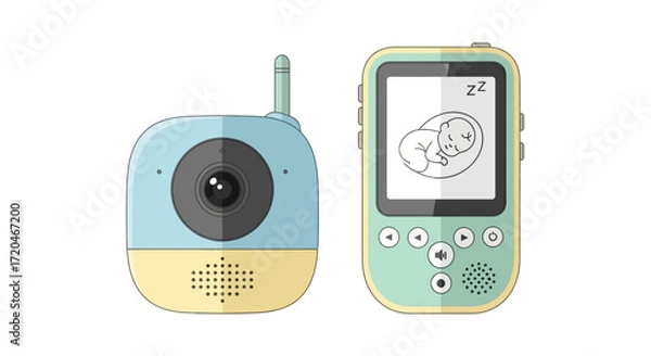 Fototapeta Baby Monitor System with Camera and Screen Displaying Sleeping Infant Icon
