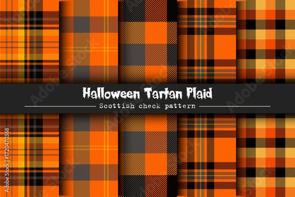 Fototapeta Set Halloween Tartan plaid. Scottish check pattern