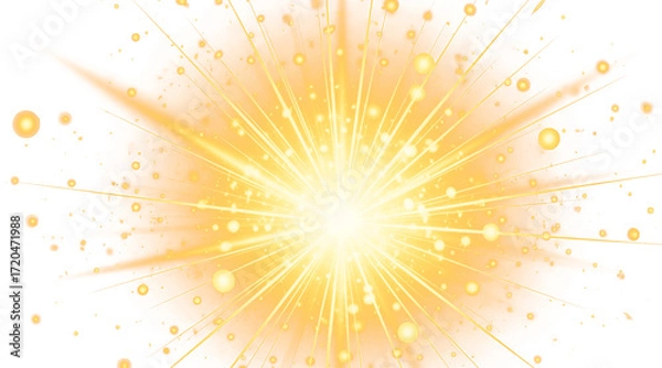 Fototapeta Energetic Explosive Burst of Golden Light and Sparks Isolated on a transparent background
