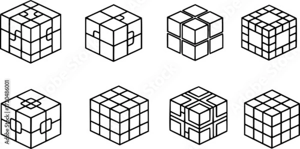 Fototapeta Simple set of buzzle cubes icons in trendy line style.