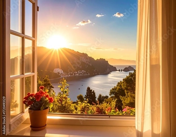 Obraz Scenic sunrise view from window