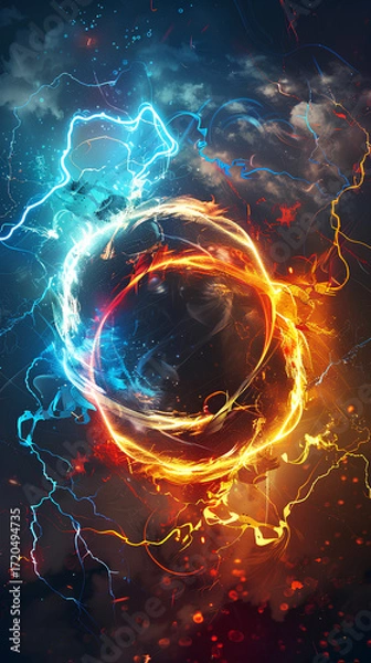 Fototapeta Energy rings in the cosmos: A vibrant image of celestial energy circles, an artistic illustration of interconnected power and cosmic forces.
