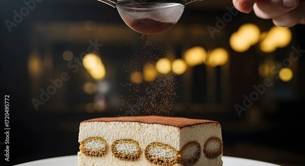 Fototapeta Tiramisu Dessert with Cocoa Powder Dusting.