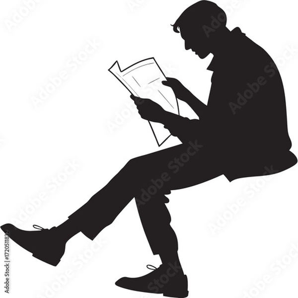 Obraz Man reading newspaper silhouette