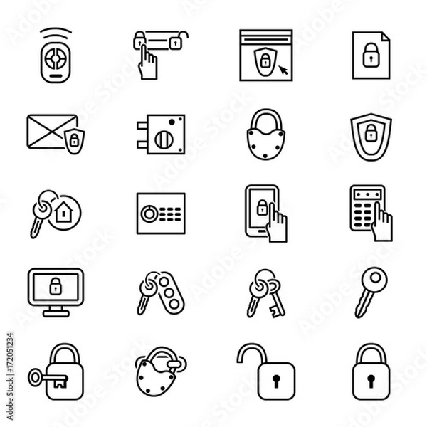 Obraz Keys and Locks Thin Line Icon Set. Vector