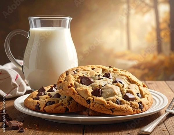 Obraz Warm Autumnal Cookies and Milk Delightful Treat