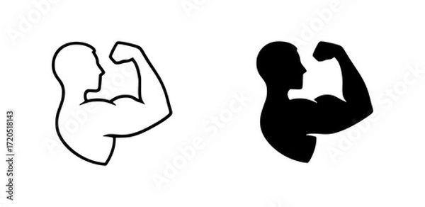 Fototapeta Outline and solid black vector logo of a gym with a man flexing arm