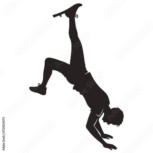 Fototapeta Gymnast hanging upside down silhouette