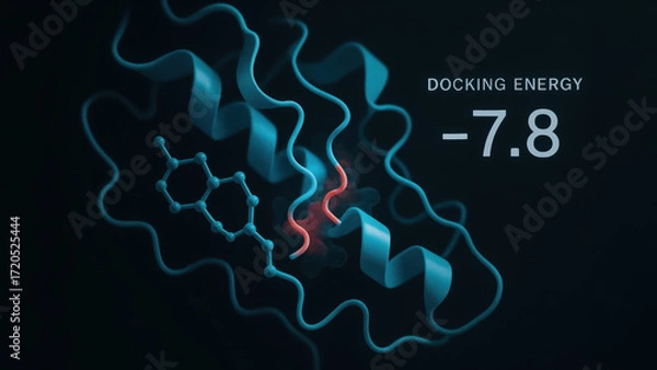 Fototapeta New drug interaction in molecular universe with docking energy concept showing scientific research