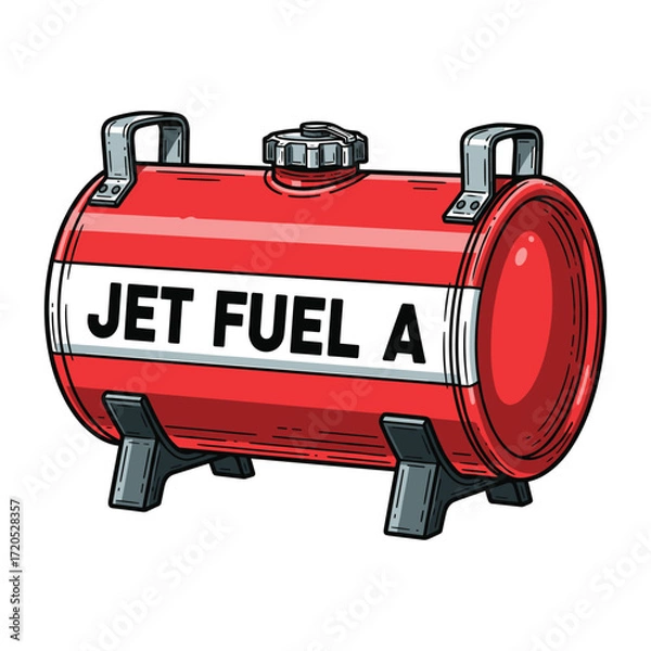 Fototapeta Vector Illustration of Jet Fuel Tank with Bold Text in Modern Flat Style in Red White and Black Colors