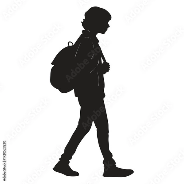 Fototapeta Student standing with backpack silhouette