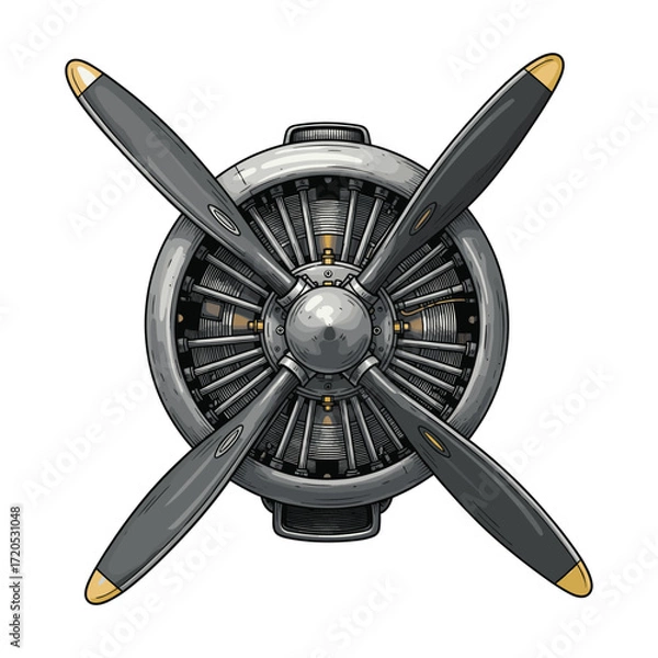 Fototapeta Vector Illustration of Aircraft Engine with Propeller in Realistic Style for Aviation Design