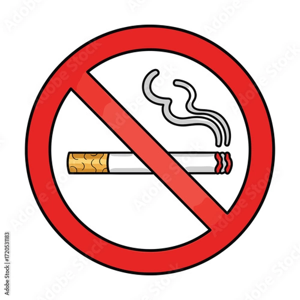 Fototapeta Vector Illustration No Smoking Sign with Cigarette and Prohibition Symbol in Bold Colors Modern Style