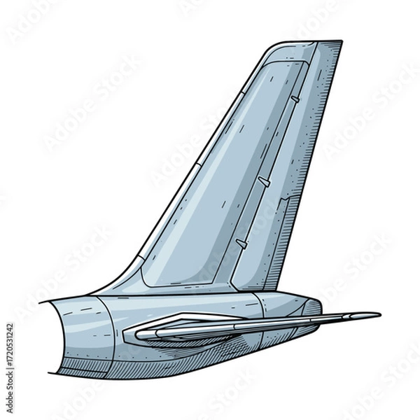 Fototapeta Vector Illustration of Aircraft Tail Fuselage and Vertical Stabilizer in Modern Minimalist Style with Cool Gray and Blue Color Palette for Aviation Industry