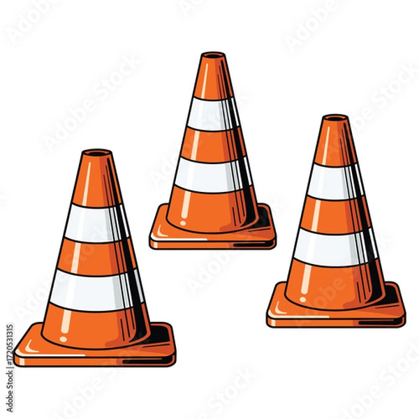 Fototapeta Vector Traffic Cone Pattern with Orange White Stripes in Modern Geometric Style for Safety Signage and Industrial Branding