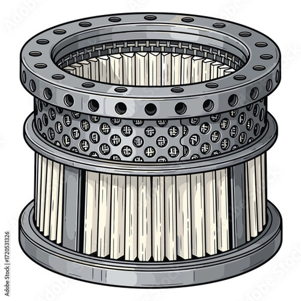 Fototapeta Vector Illustration of Mechanical Bearing in Industrial Style with Metallic Gray Colors