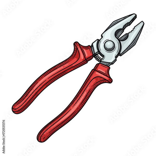 Fototapeta Vector Illustration of Pliers in Realistic Style with Red Handles for Crafting and Mechanical Design