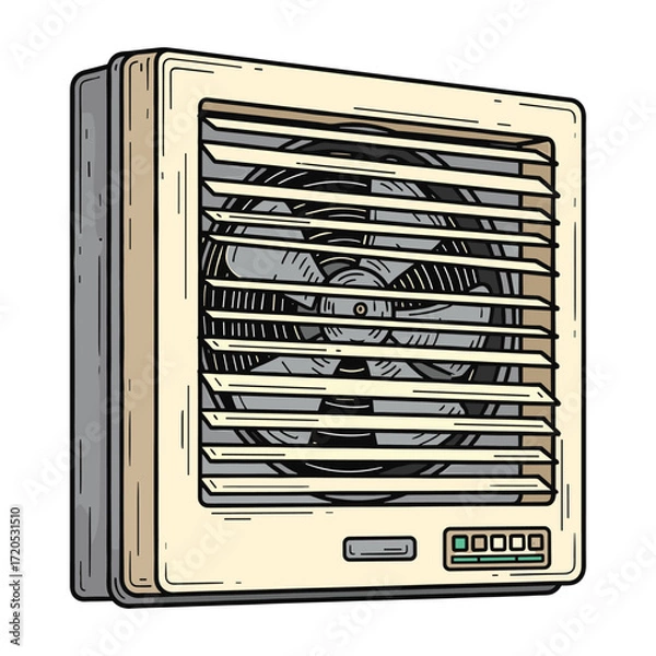 Fototapeta Vintage Ventilation Fan Vector Illustration in Retro Style with Beige and Gray Colors