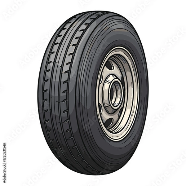 Fototapeta Vector Illustration of Car Tire with Realistic Tread Pattern in Modern Style for Automotive Design