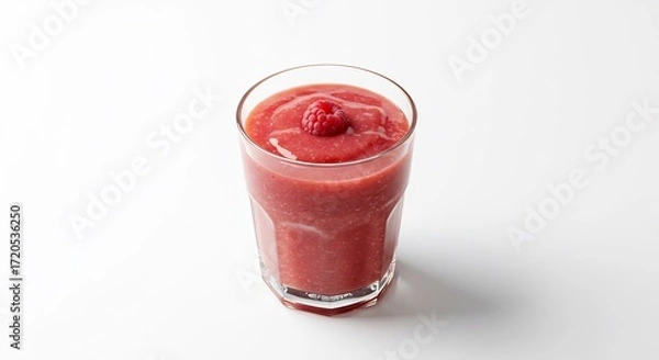 Fototapeta Refreshing raspberry smoothie sits in glass bathed in soft natural light. AI Generated