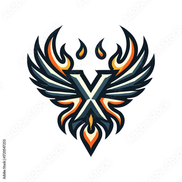 Fototapeta Logo with the letter X + wings of a firebird on a white background
