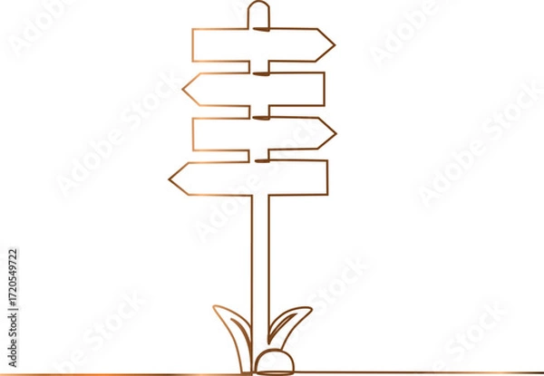 Fototapeta One Continuous line drawing of Road direction signpost arrows to the right and left and plate.Vector illustration for web banner, design template, postcard